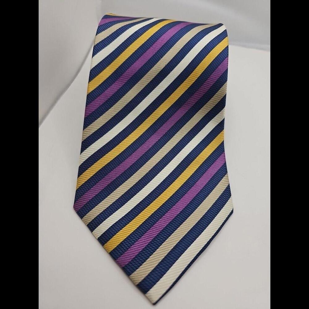 BIJOUX TERNER‎ Gold Purple Navy Tan with Ivory Striped Necktie TIE 60 X 3.75 NWT